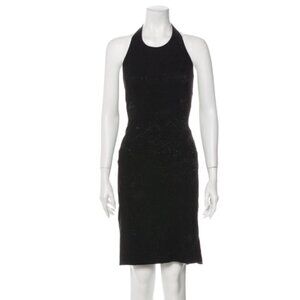 Rachel Zoe Black Velvet Jacquard Textured Halter Neck‎ Open Back Fit Flare Dress
